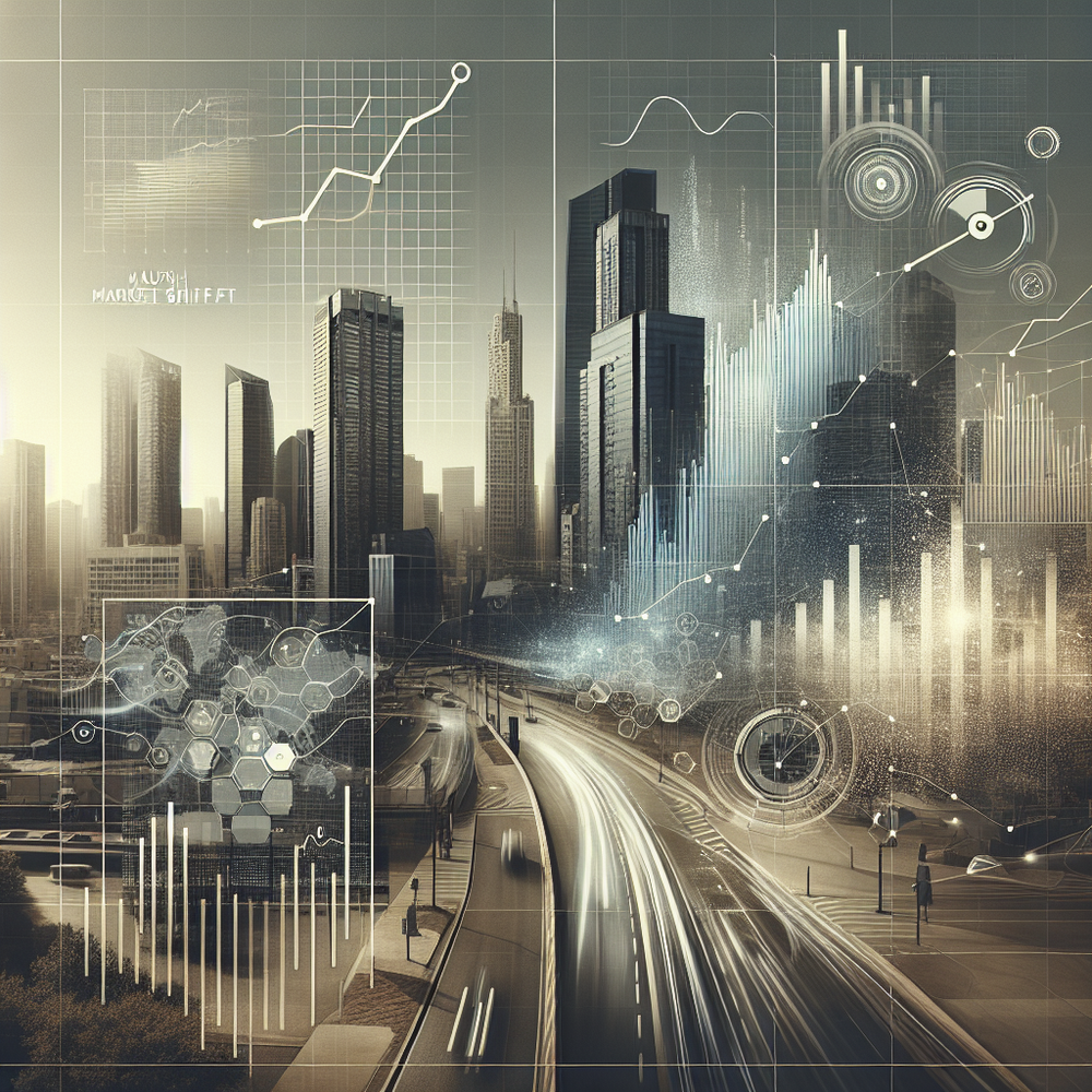 Abstract urban scene with skyscrapers and data graphs overlaid.