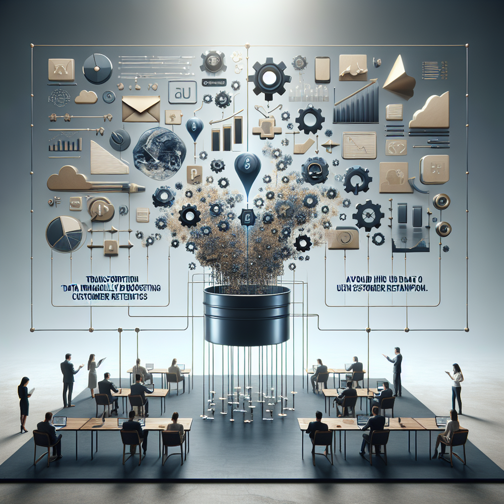 A creative visualization of data transformation and customer insights with gears and graphs.