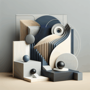 An abstract composition featuring geometric shapes in muted tones.