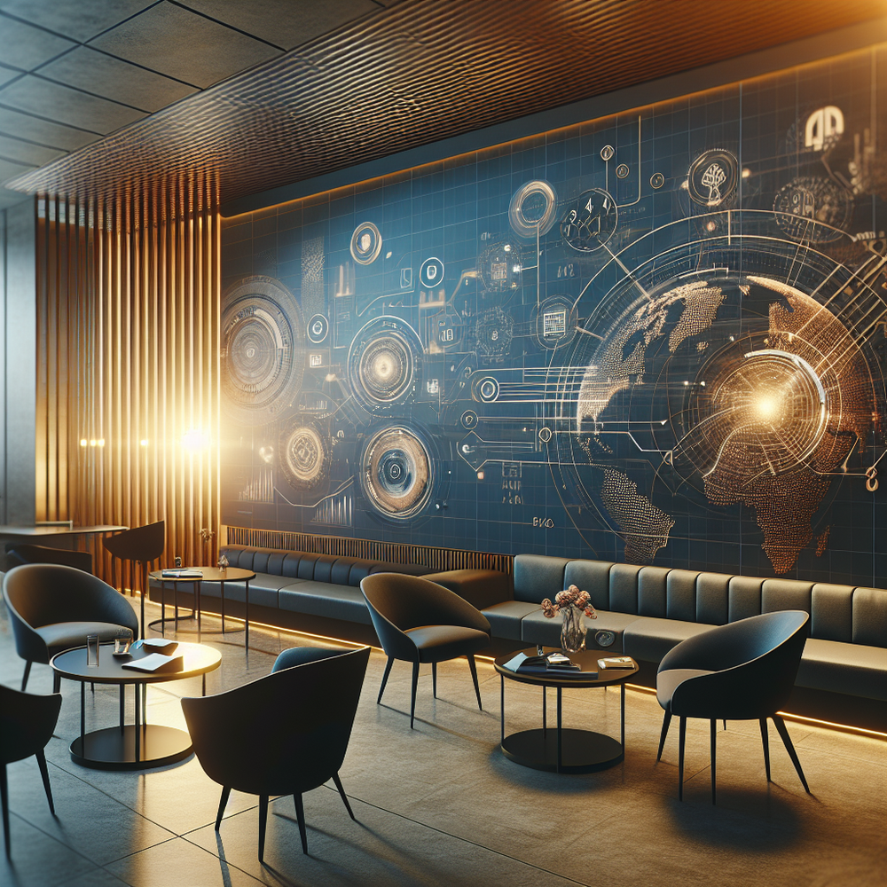 Ambiente digital com elementos de dados, inovação e tecnologia, sem pessoas ou textos.