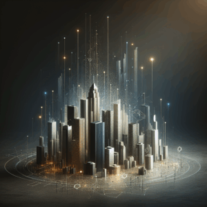 Espaço abstrato ilustrando transformação digital e inovação em marketing.