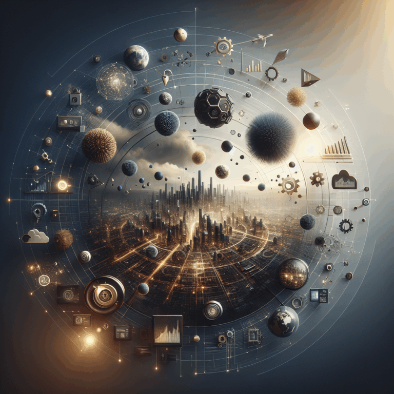 Ambiente digital sofisticado com elementos abstratos, luz suave, indicando evolução tecnológica.