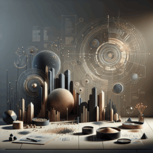 Ambiente digital abstrato com luz suave e elementos de dados em tons sofisticados