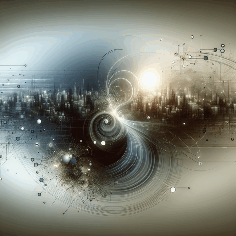 Espaço digital minimalista com luz suave e elementos tecnológicos abstratos.