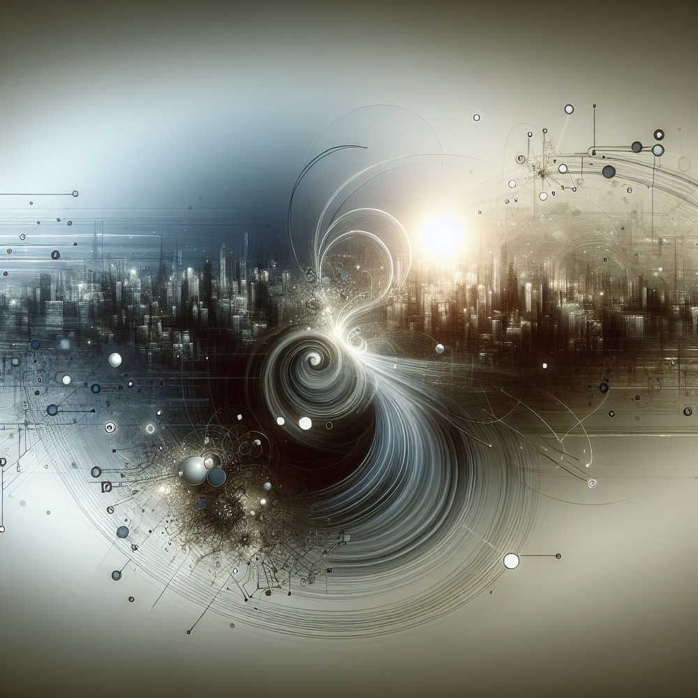 Espaço digital minimalista com luz suave e elementos tecnológicos abstratos.