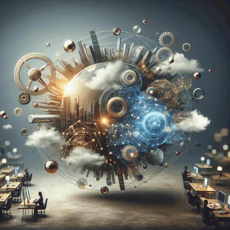 Ambiente digital abstrato com telas e fluxos de dados, representando marketing multimodal