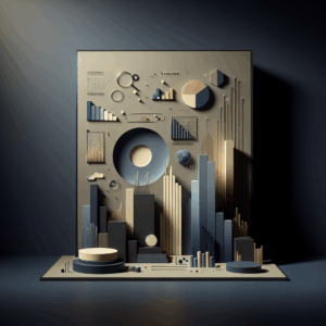 Ambiente futurista minimalista com luz suave, cores azul escuro, cinza e dourado.