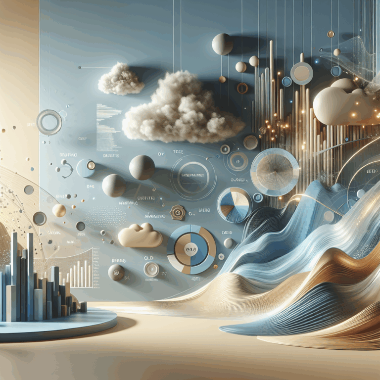 Sala minimalista, tela grande exibindo dados e gráficos digitais em tons sofisticados