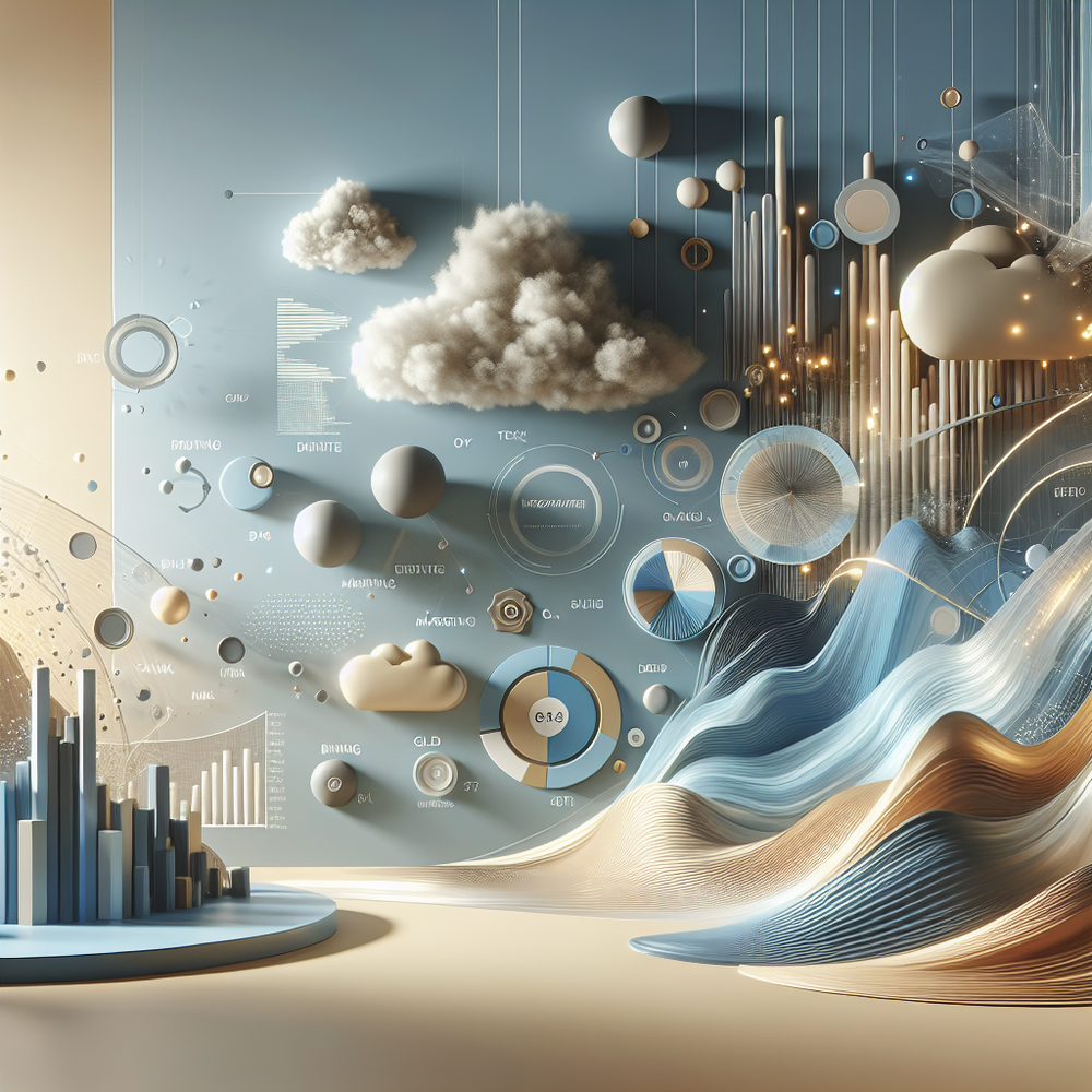 Sala minimalista, tela grande exibindo dados e gráficos digitais em tons sofisticados