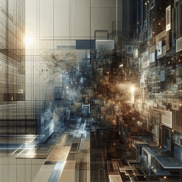 Ambiente sofisticado com painéis de dados e luz suave simbolizando transformação tecnológica no marketing