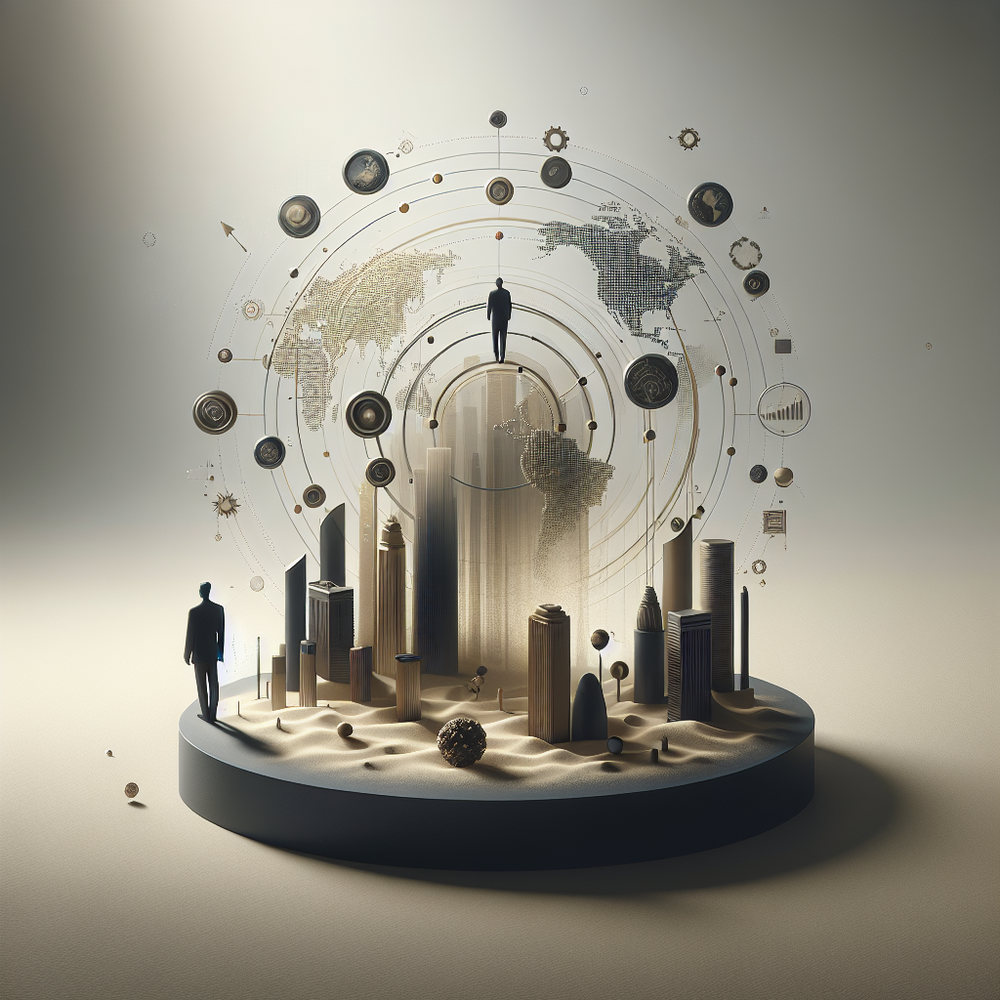 Painel digital com gráficos dourados e elementos de dados em ambiente sofisticado minimalista