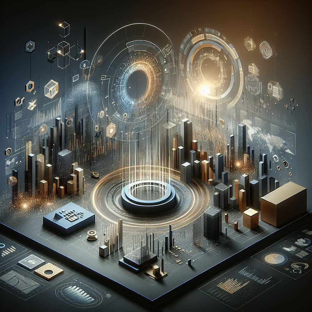 Painel digital sofisticado ilustrando evolução do marketing, dados e inovação tecnológica