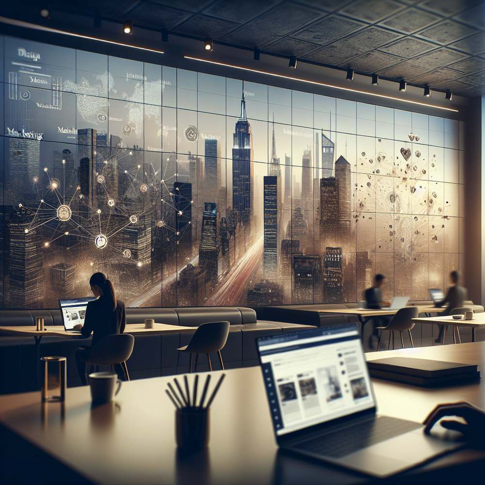 Ambiente digital minimalista com elementos tecnológicos abstratos e luz suave