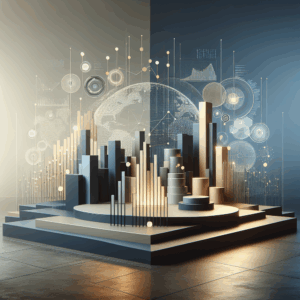 Ambiente minimalista e futurista com projeções de dados digitais mudando sobre superfícies sofisticadas.