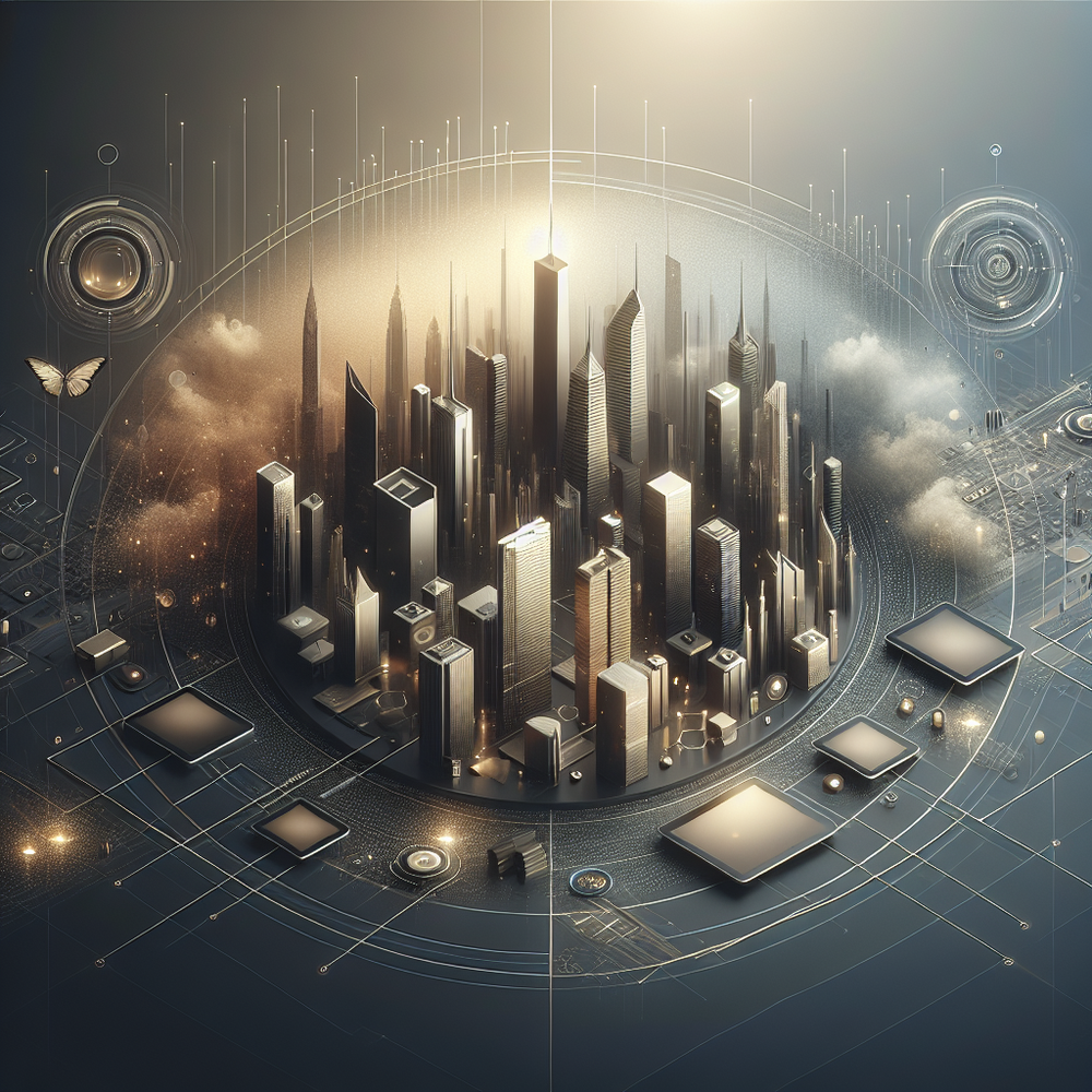 Foto realista de cenário digital sofisticado com luz suave e elementos minimalistas.