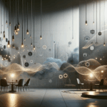 Ambiente digital minimalista com elementos de dados e tecnologia em evolução