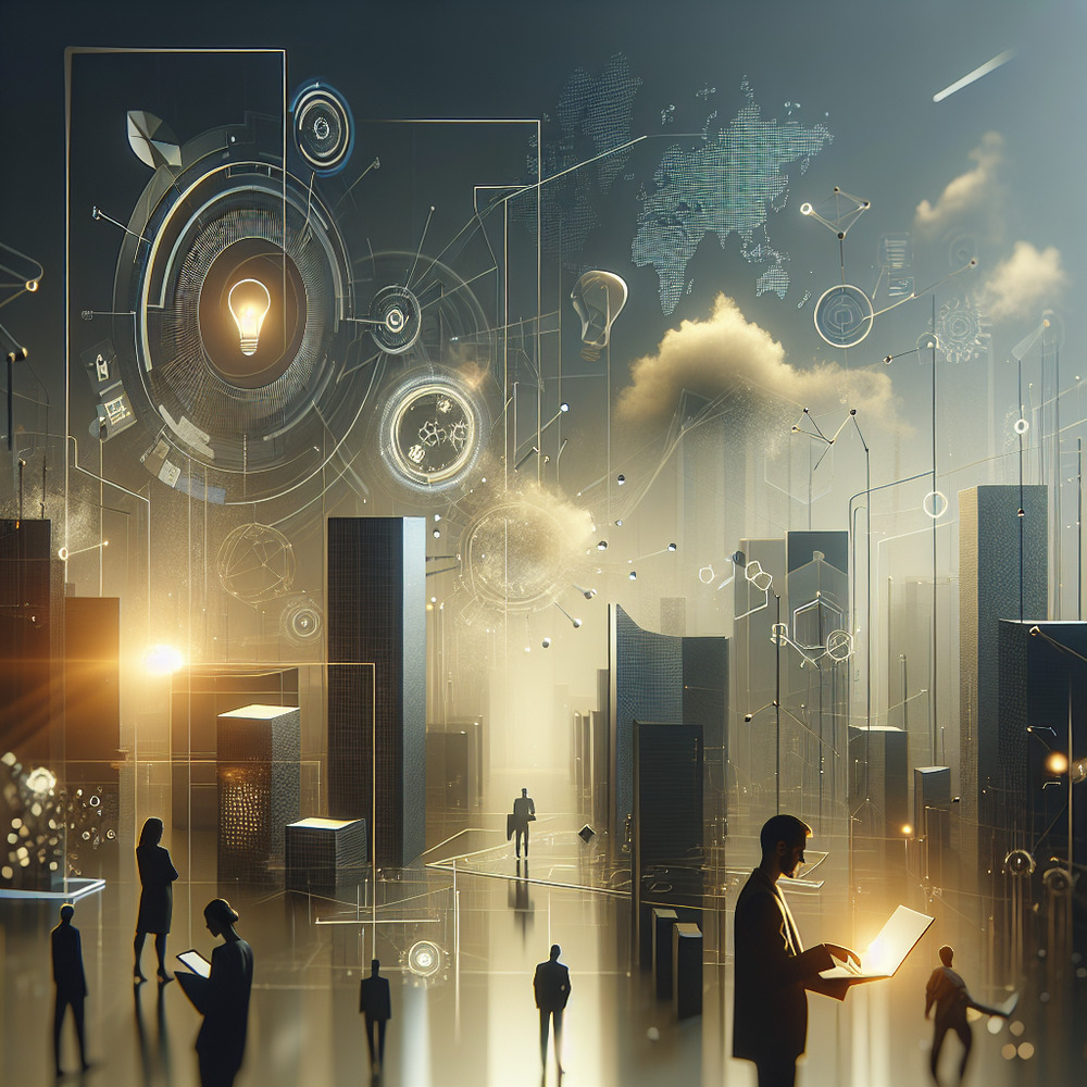 Sala corporativa abstrata mostrando luz suave e sobreposição de gráficos digitais modernos