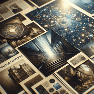 Gráfico abstrato mostrando crescimento de retenção e LTV com elementos de IA e dados em paleta azul e dourado