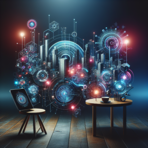 Painéis de dados iluminados em escritório moderno sugerindo cultura de performance sustentável