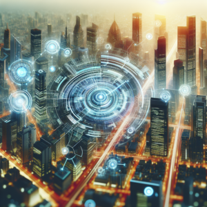 Painéis de dados de marketing iluminando um ambiente corporativo escuro