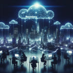 Visualizacao abstrata de arquitetura de marca moderna como rede interconectada de ilhas luminosas representando monomarca, submarcas e house of brands.