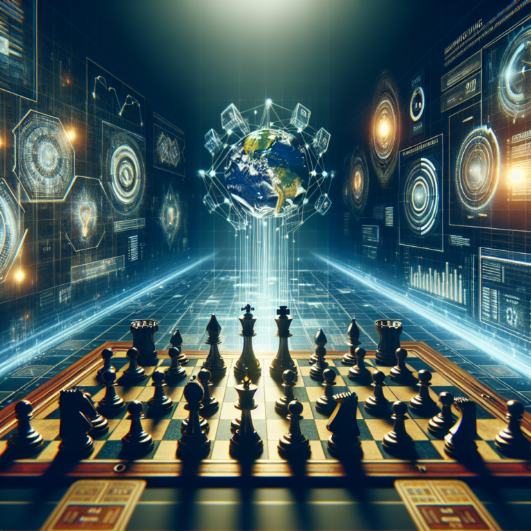 Tabuleiro de xadrez estrategico sobre dashboard de marketing digital simbolizando tomada de decisao