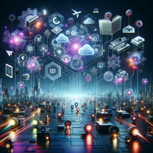 Imagem abstrata representando cultura de aprendizado contínuo com elementos digitais de inovação e transformação em ambiente high-tech.