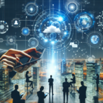 Sala de controle digital com painéis de analytics iluminando o ambiente